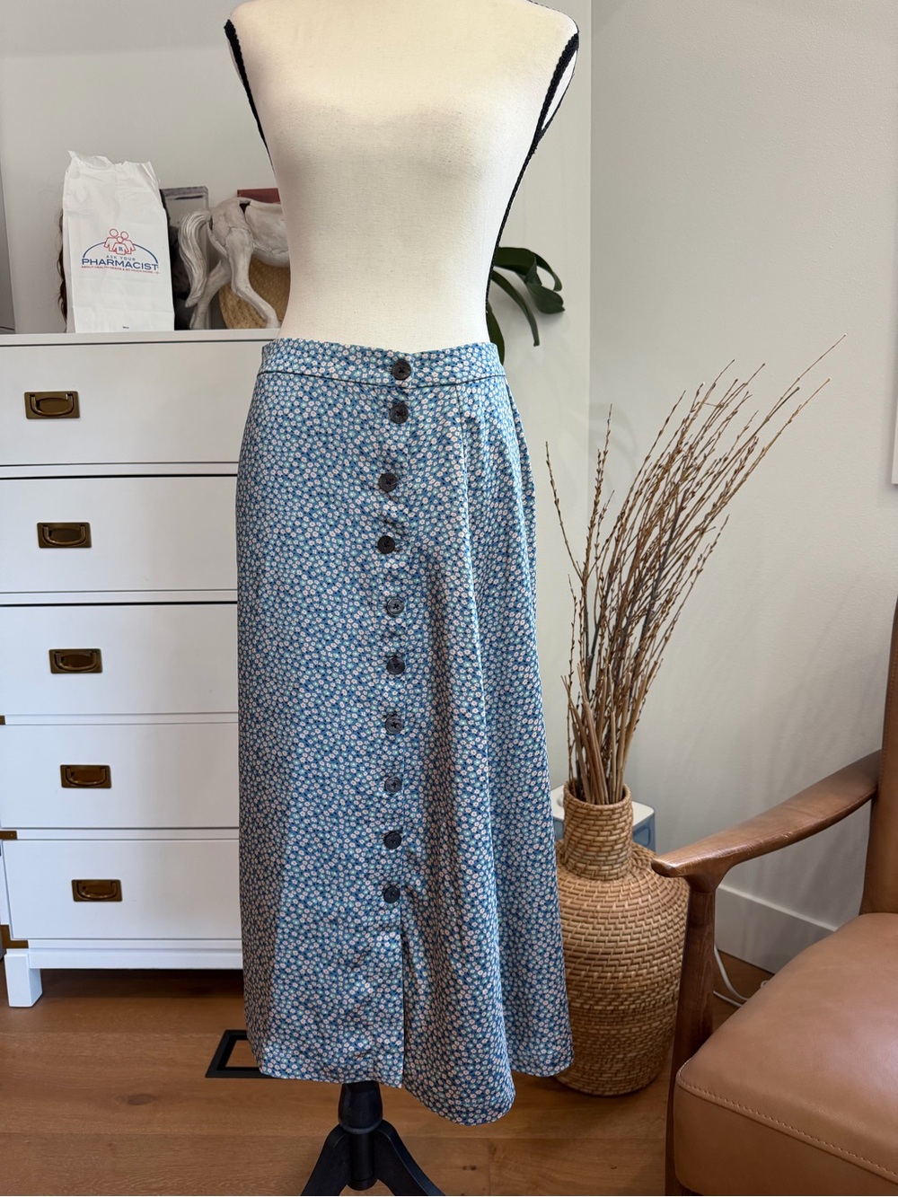 Madewell Blue Floral Button-Front Maxi Skirt
